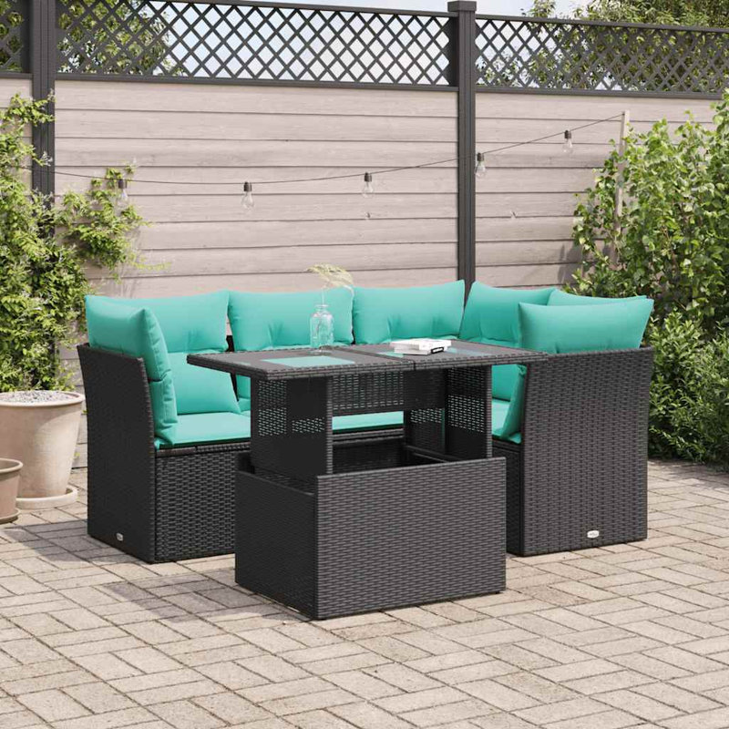  Ensemble de canapé de patio 5 pièces avec coussins en rotin polyacacia