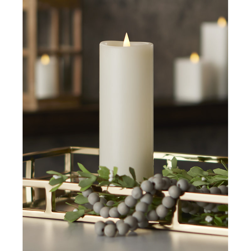 Classic Real Wax Body Flickering Flameless Battery Powered LED Pillar Candle, 6" H x 4" W x 4" D, White