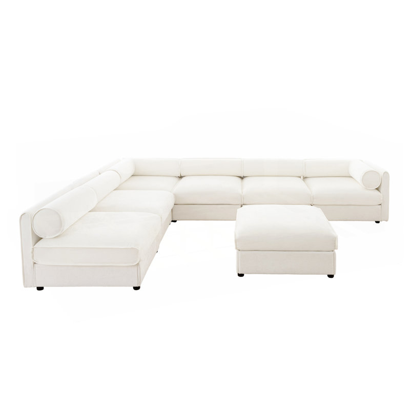 Modular Sectional Sofa with Storage Seat and Ottoman, White