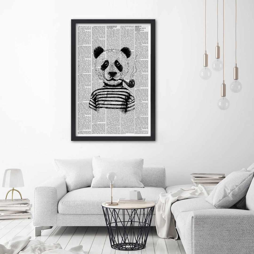 Gerahmtes Poster Panda mit einem Rohr