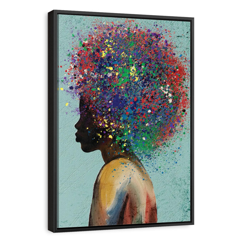 Femme colorée afro, Cadre flottant noir, 29 po x 43 po