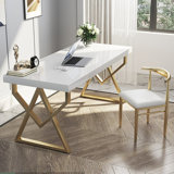 40" Modern White Rectangular Writing Desk With Gold Base