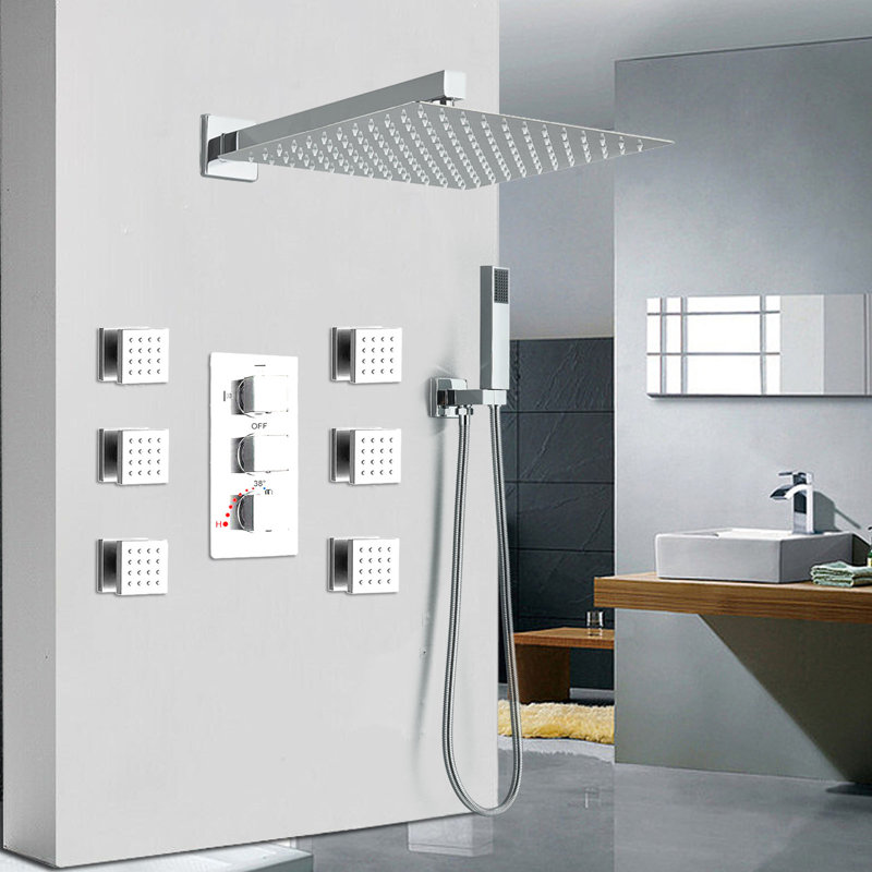 Thermostatic Complete Shower System with Rough in-Valve, Chrome