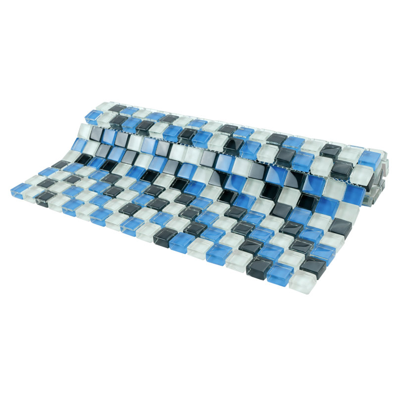 Small Dots 11.82 in. x 11.82 in. Squares Glossy Glass Mosaic Tile, Dark Blue
