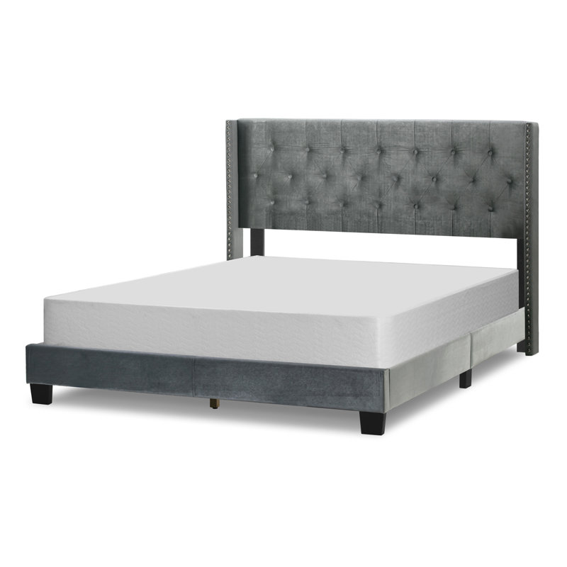 Holliston Upholstered Wingback Bed, Silver Velvet, Twin
