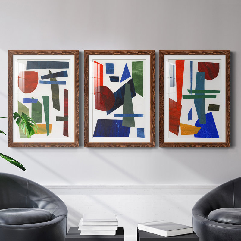 Colorful Shapes II - ensemble de 3 reproductions de cadres photo, H 24 po x l 54 po x P 1,5 po, Érable