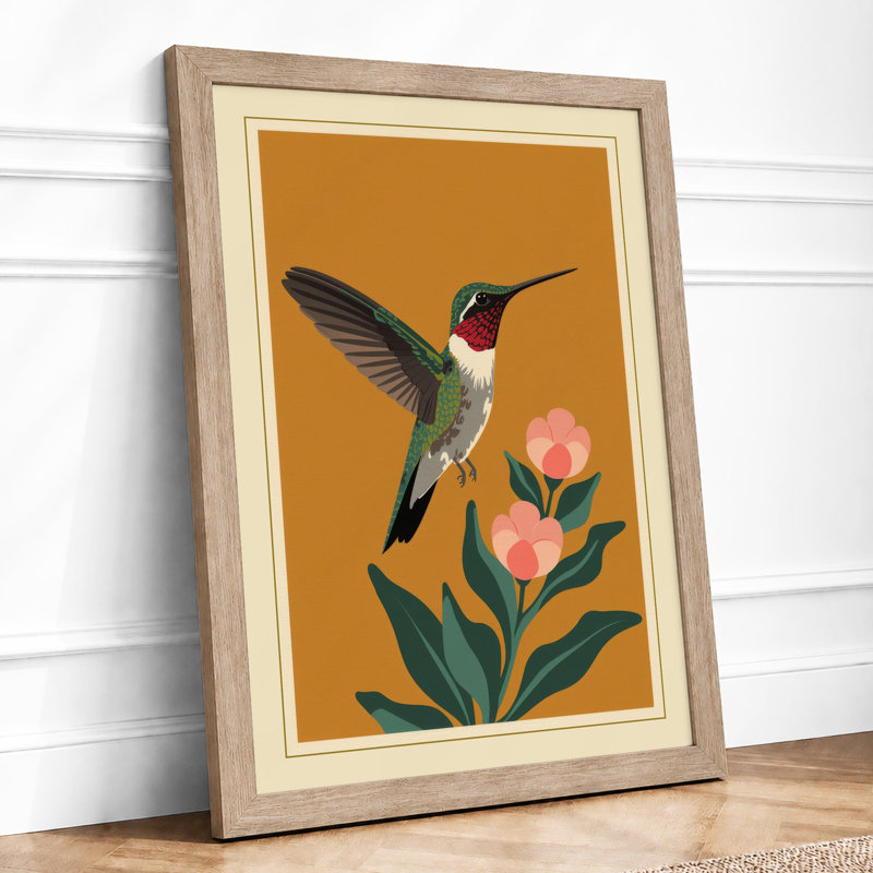 Hummingbird Among Blossoms Botanical - Print, A2 - 59.4 x 42.0 cm, Oak