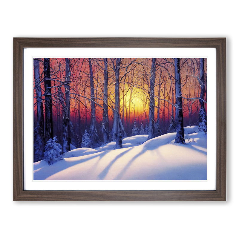 XH1022-10219X Winter Forest Sunset Vol.1 - Single Picture Frame Print, 34cm H x 46cm W x 2cm D, Walnut Framed