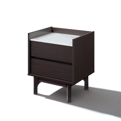 Modi Wenge Nightstand & End Table with Faux Marble Top, Manufactured Wood