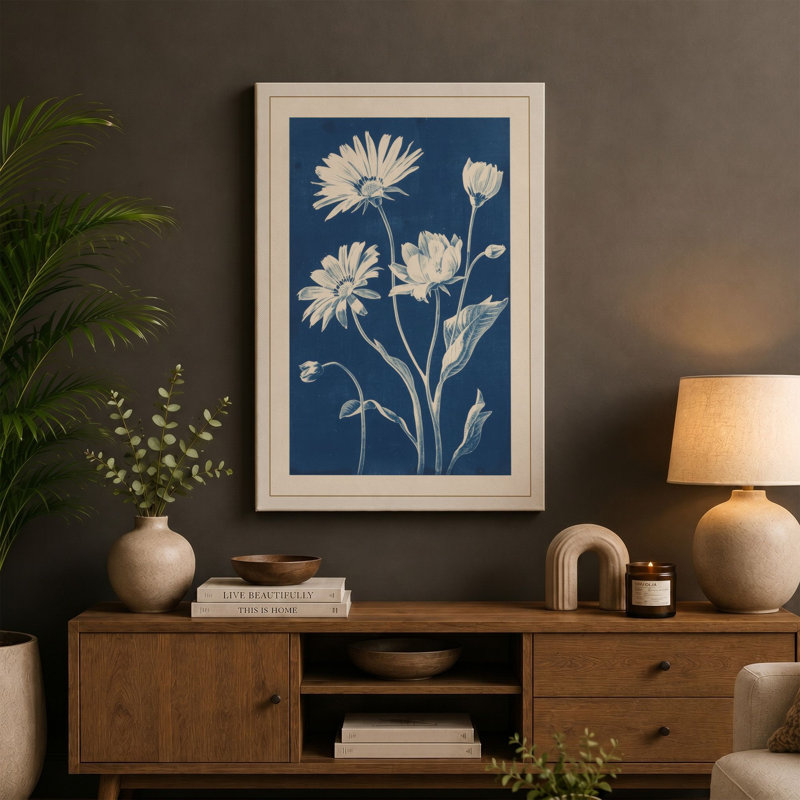 Daisies in Bloom Botanical - Wrapped Canvas, 30x20 - 76.2 x 50.8 cm, White Border