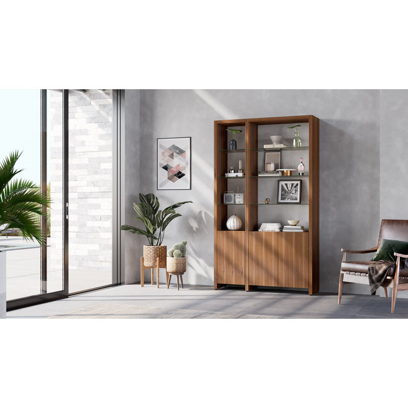 Linea 84'' H x 65'' W Standard Bookcase, 83.75" H x 50" W x 14" D, Natural Walnut, 2