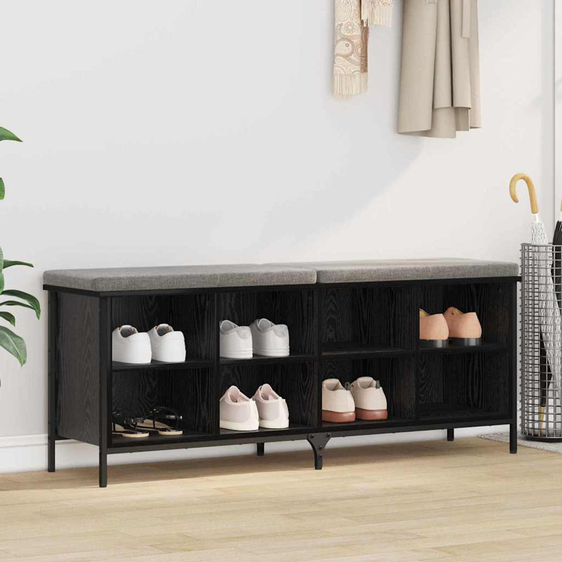 8 Pair Shoe Storage Bench, Black Oak