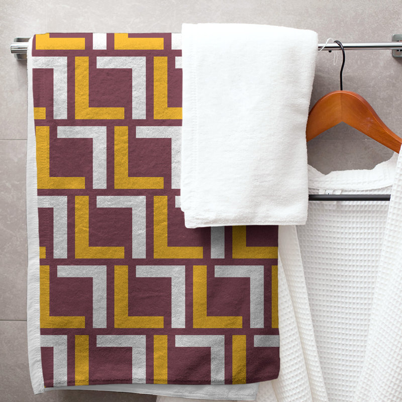 Bath Towel, Burgundy/Gold/White