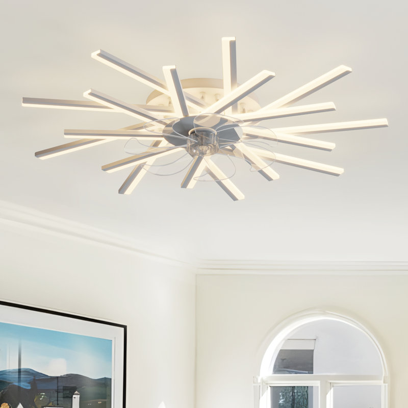 Ventilateur de plafond réversible à intensité variable à 6 vitesses de 36,22 po avec lumières DEL et télécommande Hanke, 18