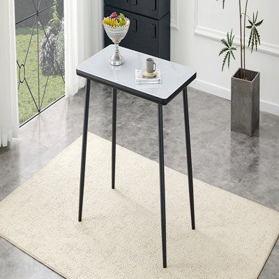 Modern Minimalist Rectangular Dining Table, Suitable For 4-6 People. Tempered Glass Countertop+Lower Mdf Board, Imitation Marble Texture, Black Metal Tapered Legs. Suitable For Minimalist Restaurants.