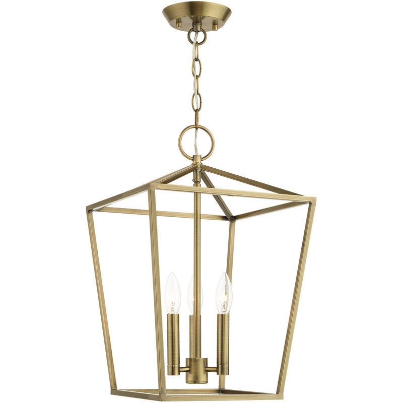 12.5 Sq. inch 3-Light Convertible Lantern Pendant with Metal Shade, Antique Brass