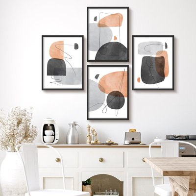 "Abstrait géométrique noir, gris et tons beiges, œuvre d'art moderne minimaliste", 4 pièces