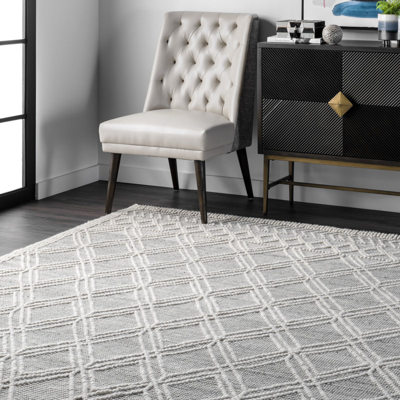 Hathorn Moroccan Trellis Handmade Tufted Black/White Wool Rug, Square 8'