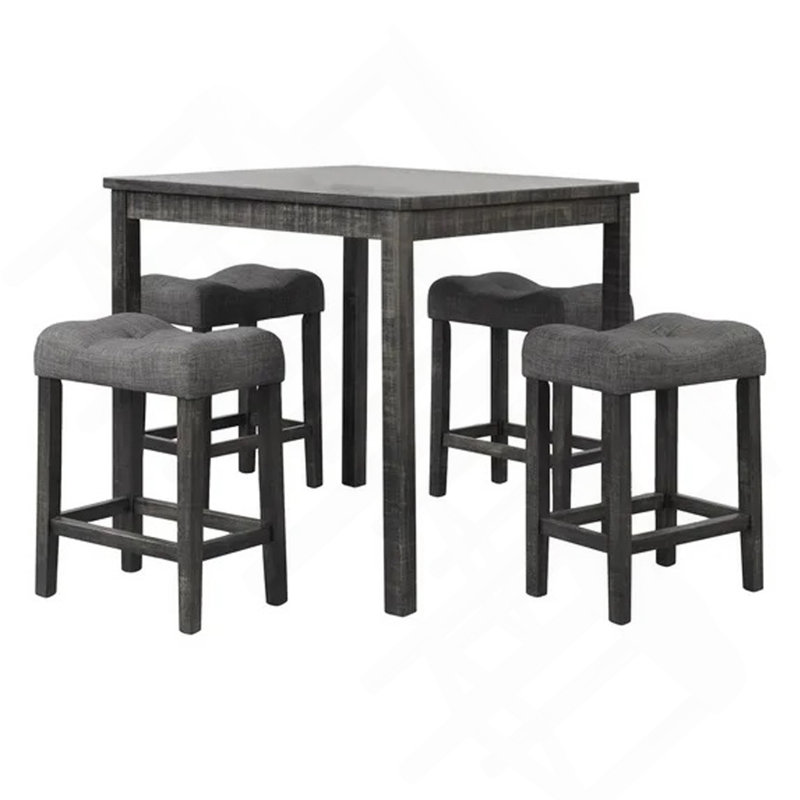 Ensemble de salle à manger 5 pièces pour comptoir transitionnel, table de salle à manger carrée 36 pouces avec 4 tabourets capitonnés à hauteur de comptoir, gris anthracite
