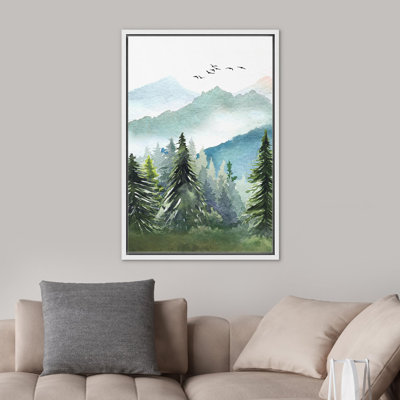Paysage de forêt boisée «Watercolor Green Forest Tree Mountain» sur