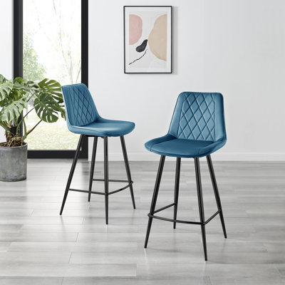 Palermo Velvet Modern Quilted Kitchen Breakfast Bar Stools - Upholstered Design