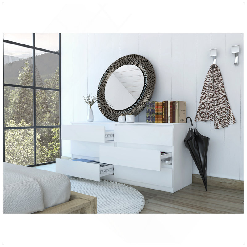 Commode double 6 tiroirs Tronx, chambre à coucher, blanc, Blanc