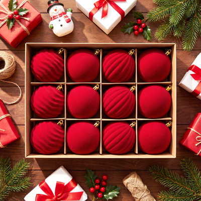 Velvet Christmas Ball Ornaments Set - 12pcs Large 8cm Christmas Tree Ornaments, Soft Fabric Hanging Balls in Assorted Elegant Holiday Colors for Tree, Wreath, Garland, Home Party Décor
