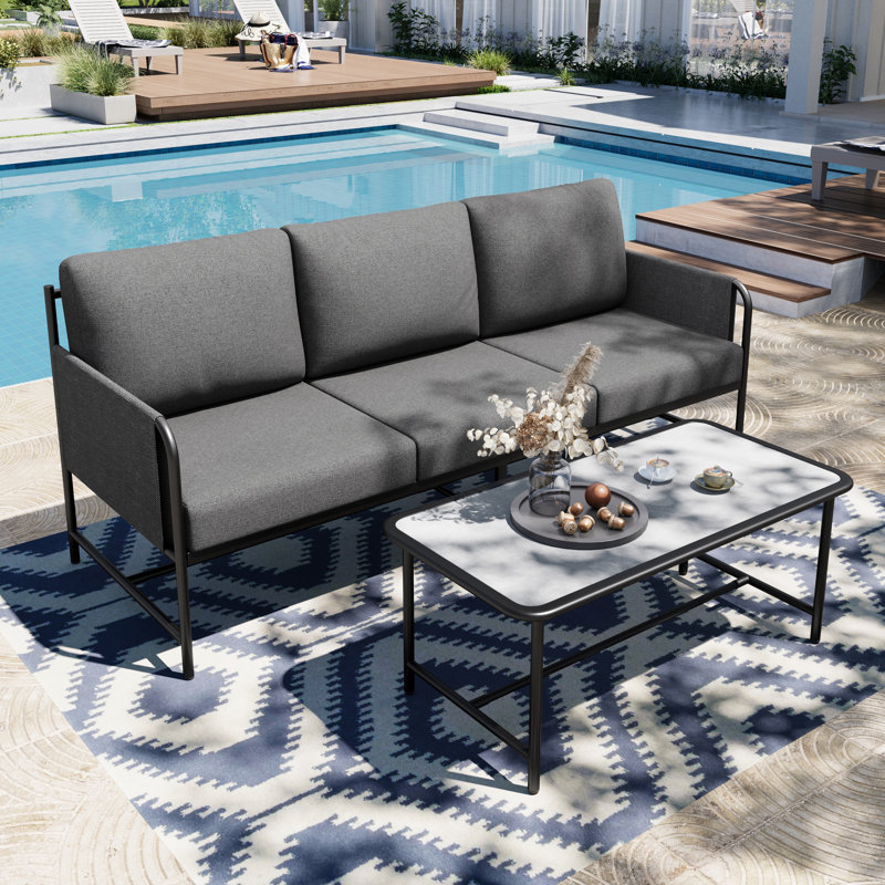5 Seat Outdoor Patio Furniture Set Luxury Metal Cushioned Conversation Set with Cushions & Metal Coffee Table, Gray