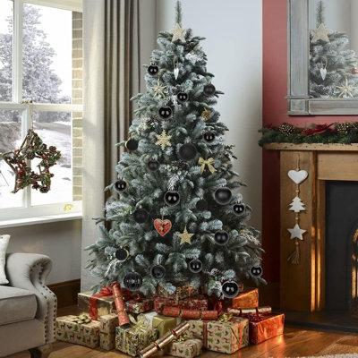 Ensemble de 34 boules de Noël incassables, décorations de sapin en vrac pour les fêtes et les mariages - Noir