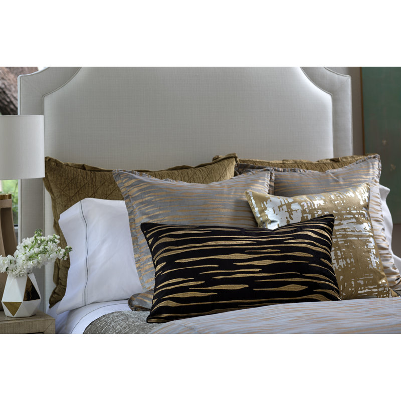 Zara Velvet Lumbar Pillow Cover & Insert, Black/Gold