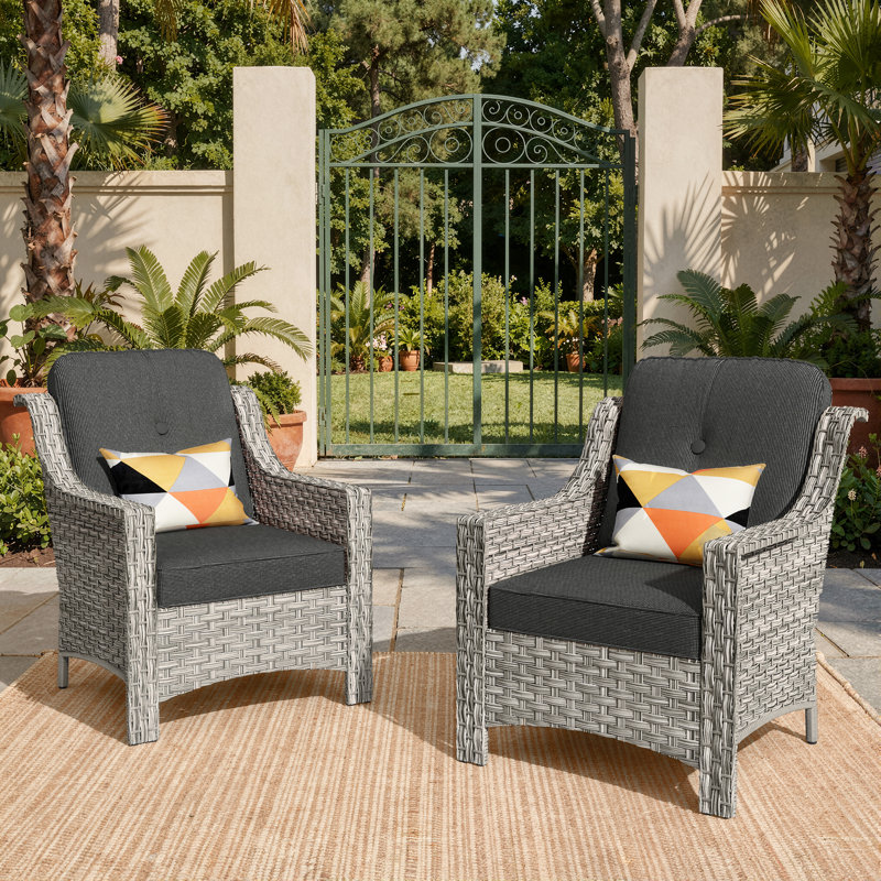 Chaises d'extérieur en osier 2 places Emanuell pour 2 personnes avec coussins confortables, Black