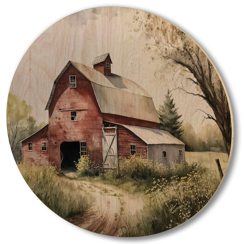 Pittoresque chemin sinueux et grange III - décoration murale en bois de style campagnard, H 23 po x l 23 po x P 1 po