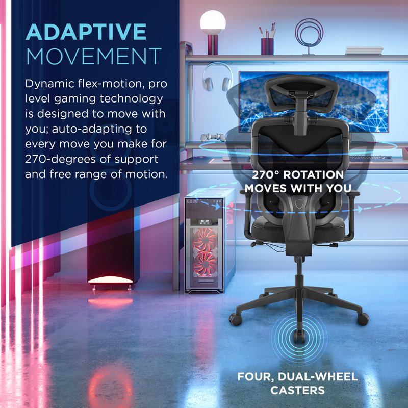 Tempur-Pedic Blaze Auto-Adaptive Ergonomic Gaming Chair with Lumbar Support and 3D Armrest Adjustment, Black