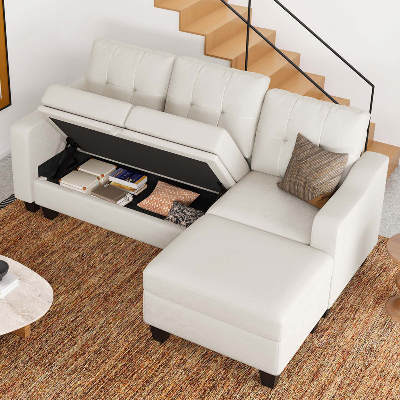 Canapé modulaire en L 2 pièces Cerny, Velours blanc