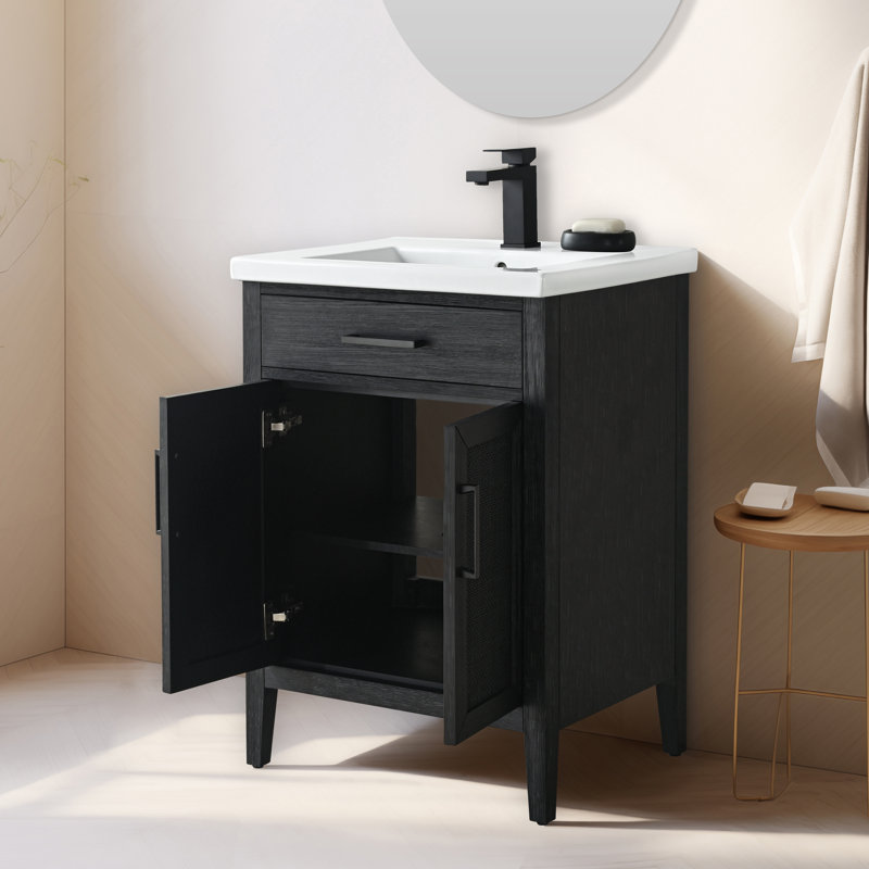 Meuble-lavabo simple 24 po avec dessus Sebastiano, Chêne noir / noir mat