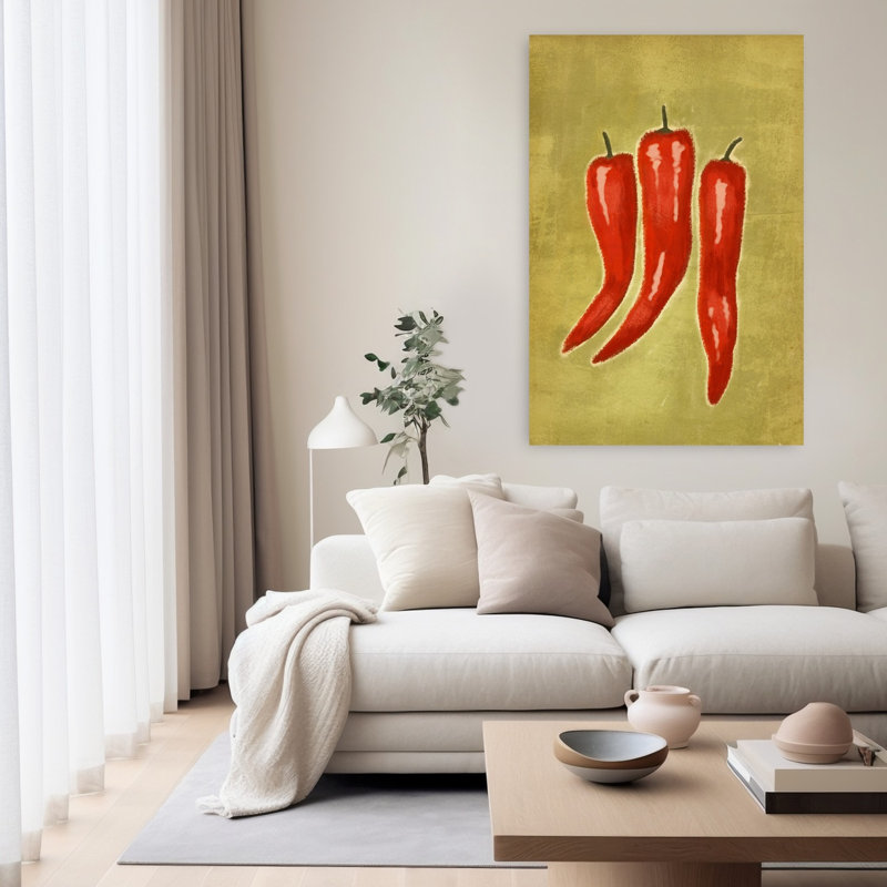 «Hot Chili Trio», art mural rustique et vibrant, H 60 po x l 40 po