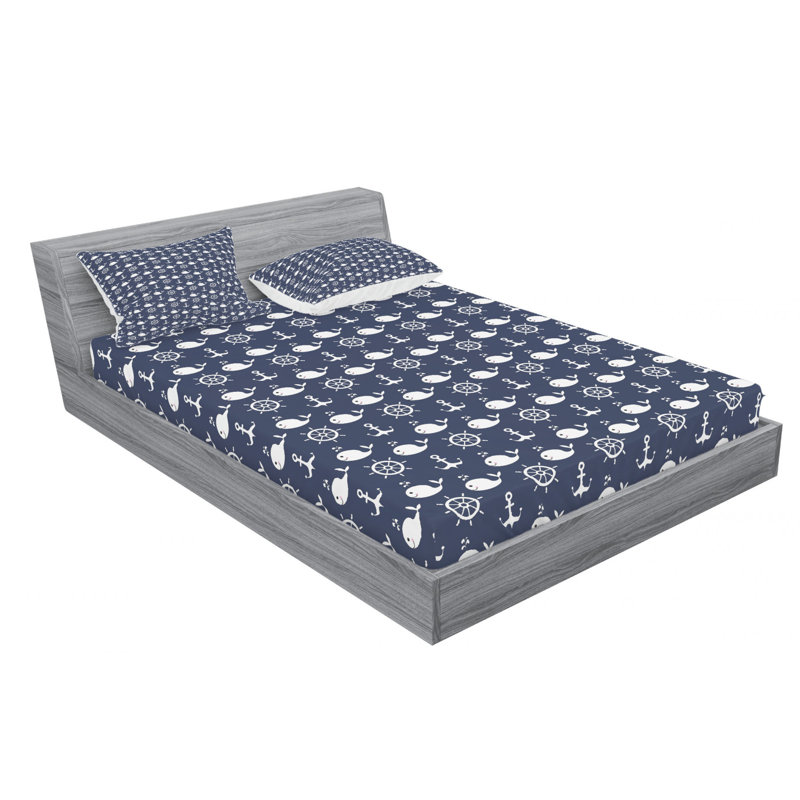 Microfiber Sheet Set, Queen Sheet Set with 2 Pillowcases, Navy/White Marine 1