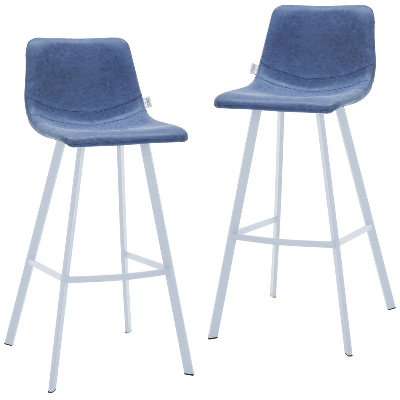 Tabouret de bar 41 po en cuir avec pieds en acier inoxydable, Bleu paon, 2