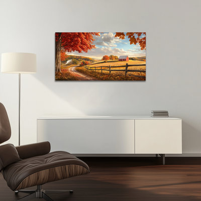 Art mural grand paysage d'automne - images murales d'automne, art mural rétro sur toile pour le salon, œuvre d'automne panoramique pour la maison, impression sur toile encadrée, 30 po x 60 po