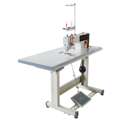 Industrial Sewing Machine, 550W Lockstitch Sewing Machine Set with Servo Motor and Table Stand, 5000 SPM High Speed, Metal Frame, LCD Panel, LED Light, for Cotton, Wool, Denim, Leather, Canvas
