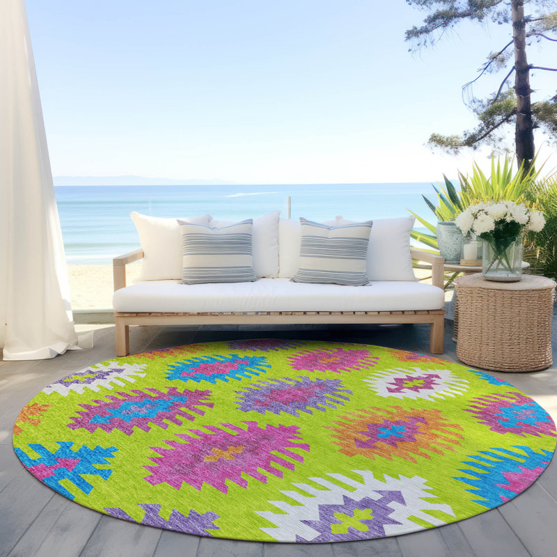 Tapis intérieur / extérieur en polyester tissé à la machine Chayden, Rond 8 pi