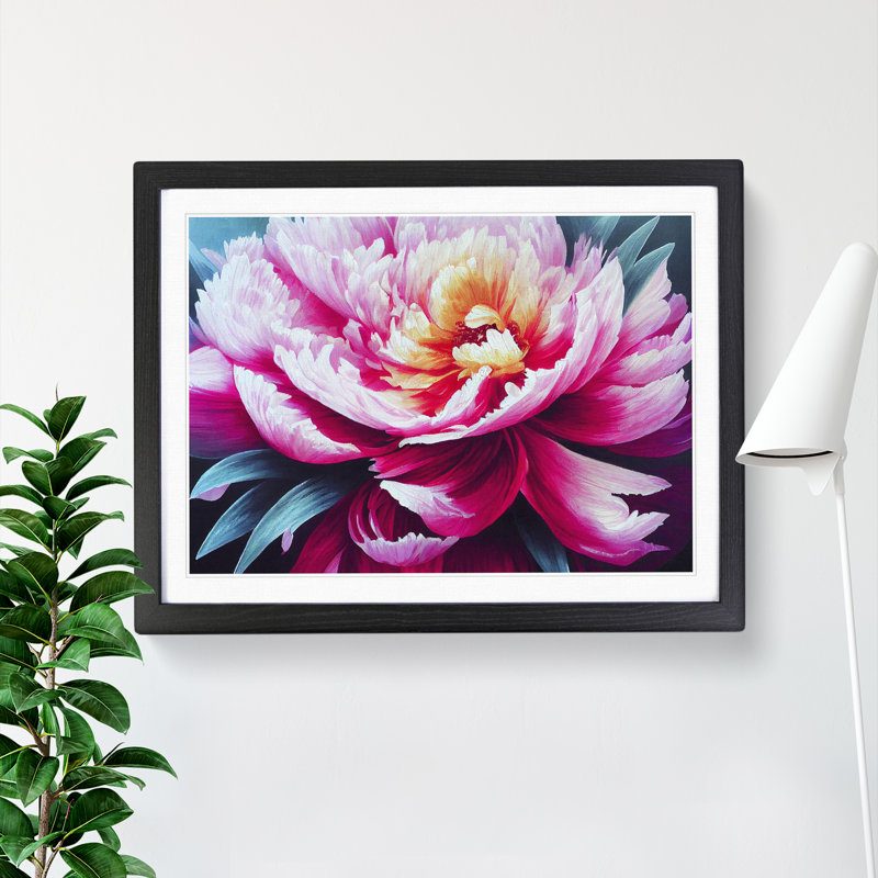 Luscious Peony Flower - Single Picture Frame Print, 46cm H x 64cm W x 2cm D, Black