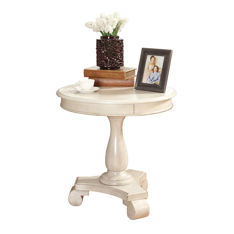 Table d'appoint H 26,5 po - Bois massif gracieux et bout élégant 26 po, Blanc