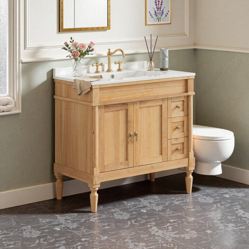 Meuble-lavabo moderne 36 po avec lavabo en céramique, portes à fermeture douce et tablettes réglables