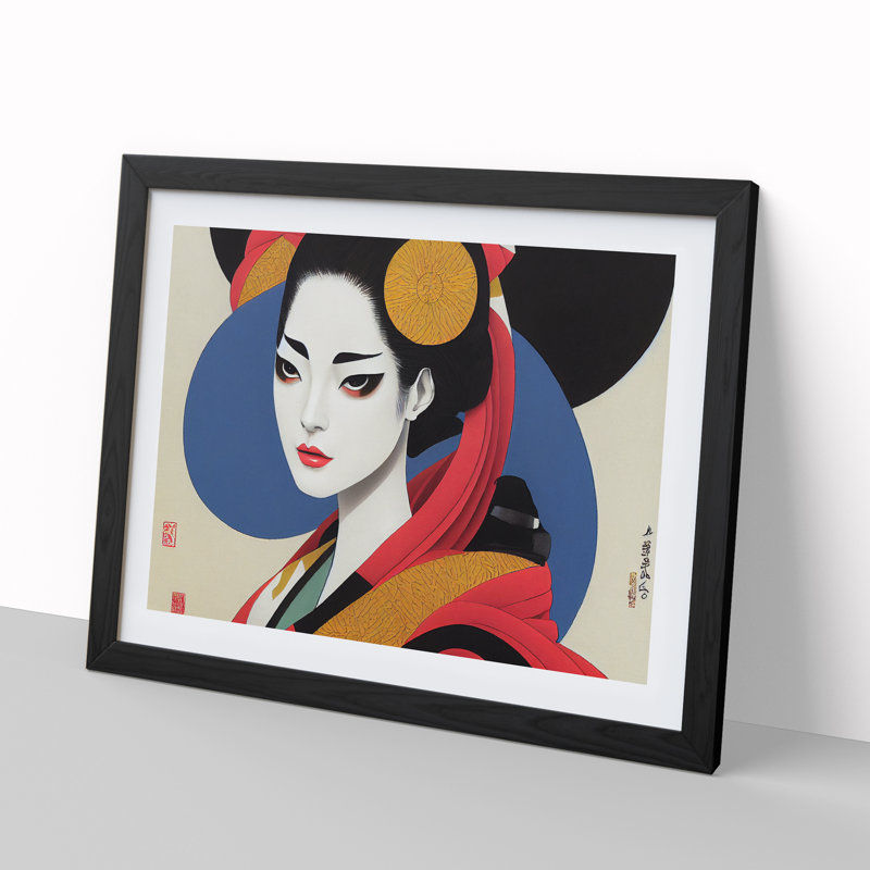 Spirited Geisha - Single Picture Frame Painting, Black Framed, 46cm H x 64cm W x 2cm D
