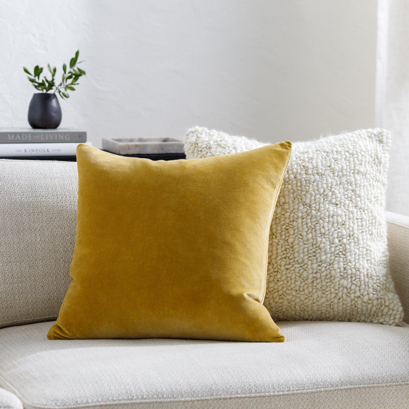 Denny Cotton Throw Pillow, Down, Green, Square 18"