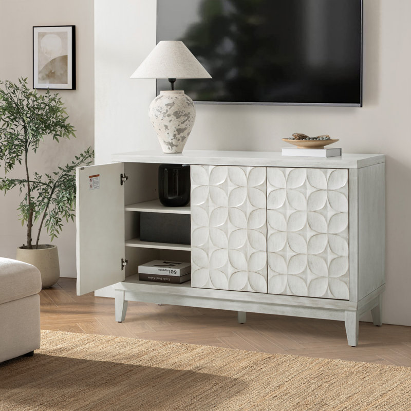 Damera Farmhouse Sideboard with Wood Legs, White
