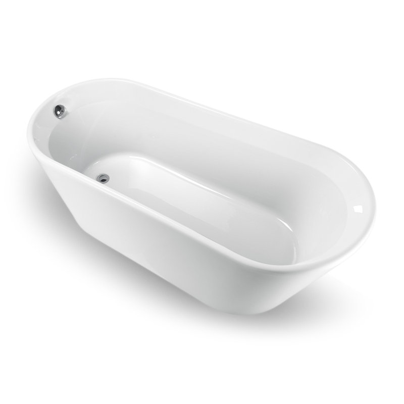 65" x 30" Freestanding Soaking Acrylic Bathtub, Polished Chrome