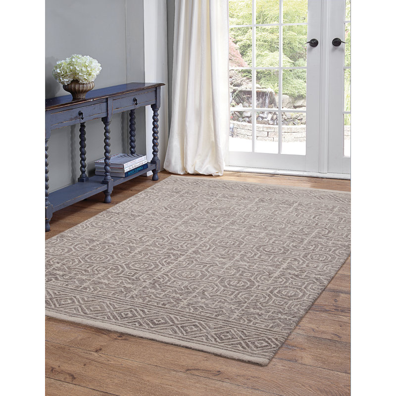 Tapis gris / ivoire en laine touffeté à la main Frederica, Rectangle 5 pi x 8 pi