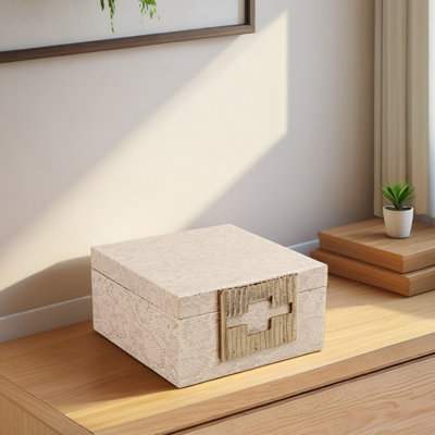 Square Decorative Faux Leather Box with Lid - Stylish Keepsake Box for Bedroom Storage and Home Decor Organizer - 8", Tan